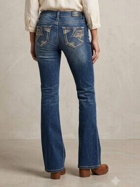 FOXY JEANS  Jeans  Y2K Gems On Frt Pockets Flare Bootcut  SZ 27